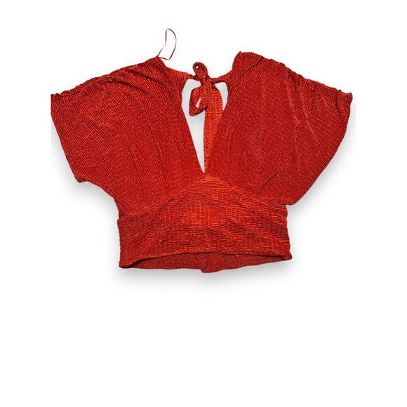 Red by BKE Burnt Orange Crinkle Batwing Sleeve Blouse Size Large - Picture 3 of 8
